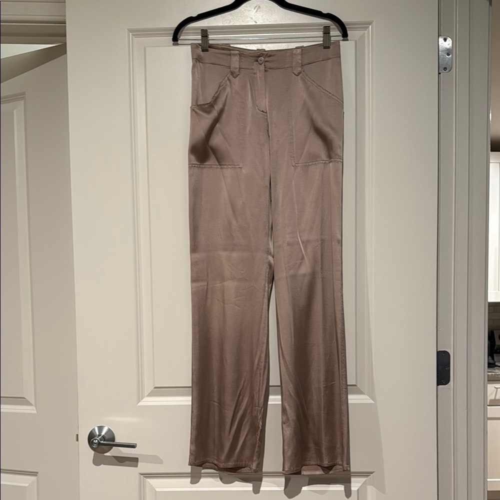 Stylish Tan Satin Pants